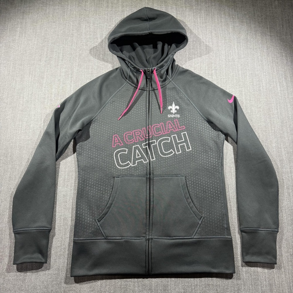 New Orleans Saints Hoodie Women's Medium Gray NFL Football Nike Crucial Catch